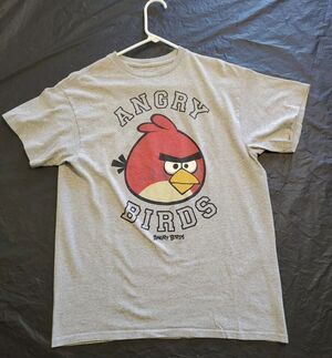Youth  T-Shirt Large Angry Birds Shirt Sleeve Lightweight Pullover Gray Casual